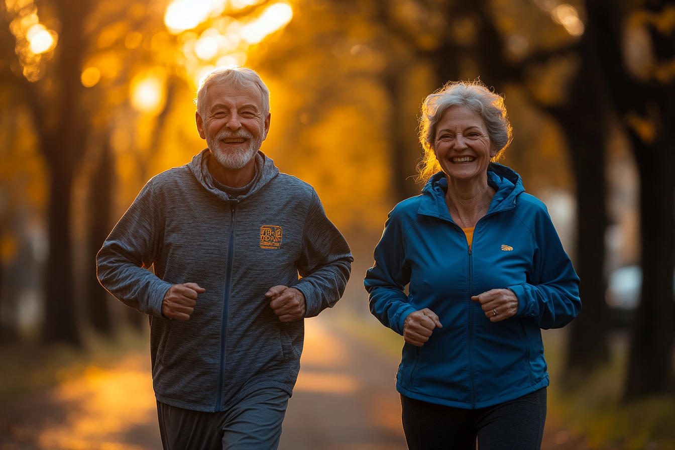 Активні люди літнього віку займаються спортом на природі
